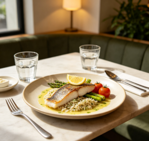 Quiet corner: Lemon-roasted fish with herb rice set