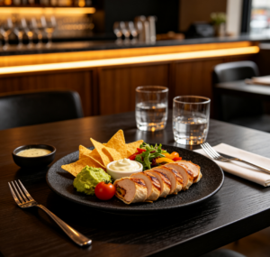 Near the bar: Smoked chicken wrap with tortilla chips set