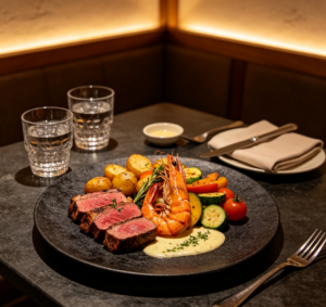 Private corner: Roast beef with grilled shrimp set